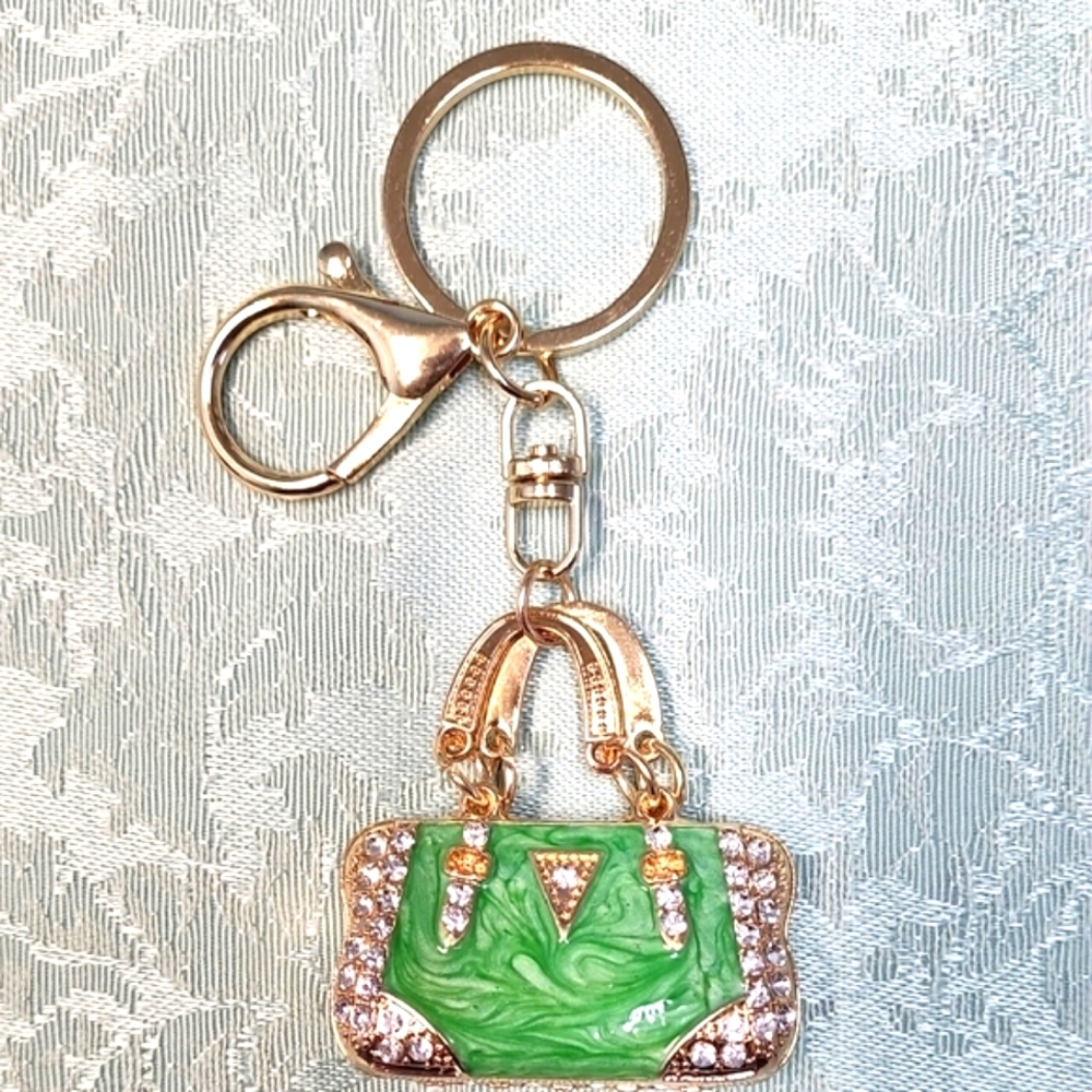**HALF PRICE**Elegant Green & Gold Metal Handbag Keychain!